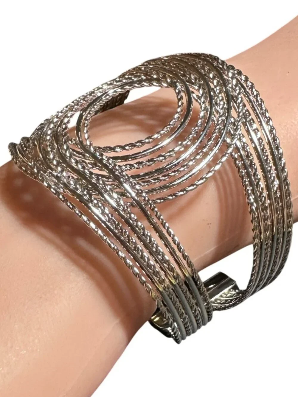 Chunky Cuff Bracelet Silver Tone Womens Costume Jewelry Boho Style NWOT
